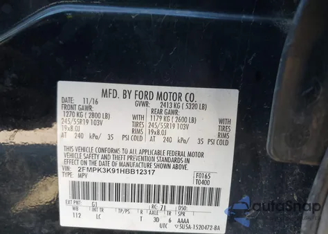 2017 Ford Edge Titanium from USA, damaged, VIN 2FMPK3K91HBB12317